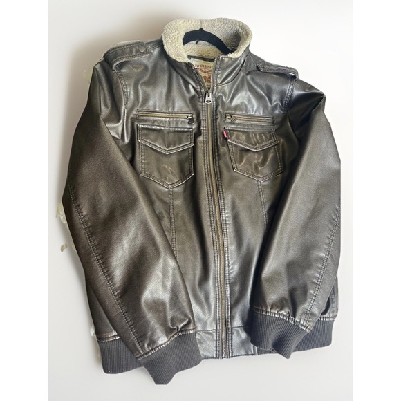 Men's Size Med Levi's Sherpa-Lined Faux-Leather Aviator Trucker Jacket - Picture 1 of 11